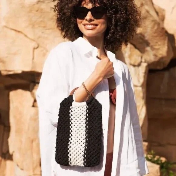 Laude The Label Handbags - New With Tags Black and White Macrame Boho Curateur X Laude the Label Mini Bag